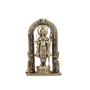 Brass Ram Lalla Idol with Temple Carvings | 8" x 5" x 3" (20.3 x 12.7 x 7.6 cm) | 591g Ayodhya-Inspired Art | Sacred Divine Murti | Premium Collection